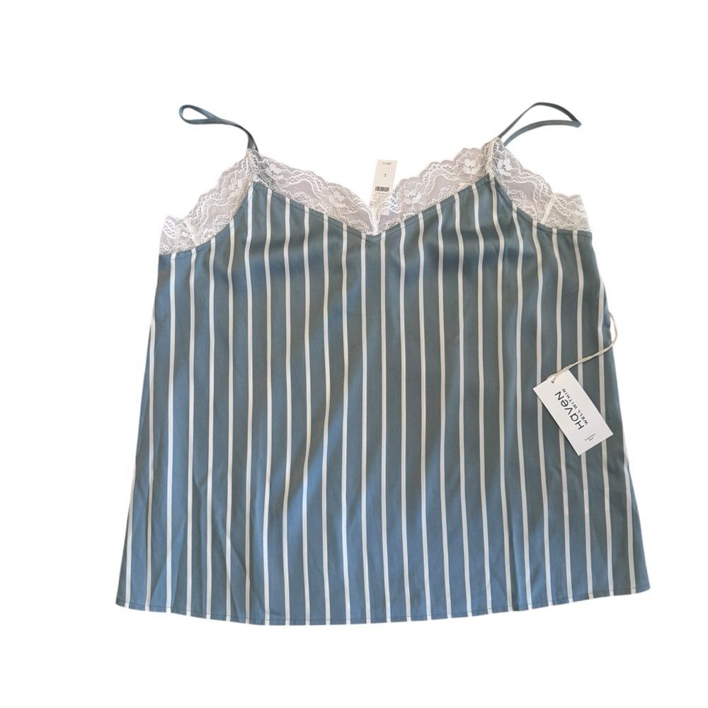 Haven Well Within Womens Washable Silk Lace Cami Top Large NWT White Blue